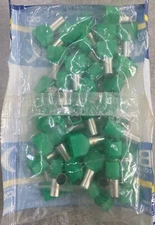 BM 00563 Insulated End Sleeve/Bootlace Lug, 2 X 16mm2/6 AWG, Green, 50 Pc's Pkt