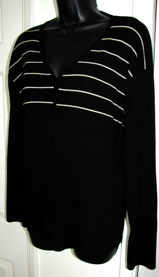 Finity Cárdigan Botón Suéter Manga Larga Beige-Rayas-Corpiño Mujer Negro XL Foto 3 de 4