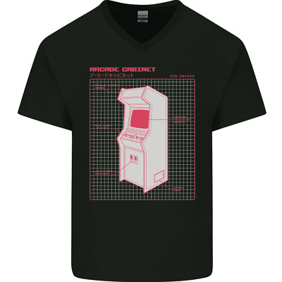 Retro Arcade Game Cabinet Gaming Gamer Herren T-Shirt V-Ausschnitt Baumwolle
