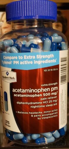 Members Mark Ex. Strength Acetaminophen 500mg PM Sleep Aid  Rapid Release 375ct - Foto 1 di 7