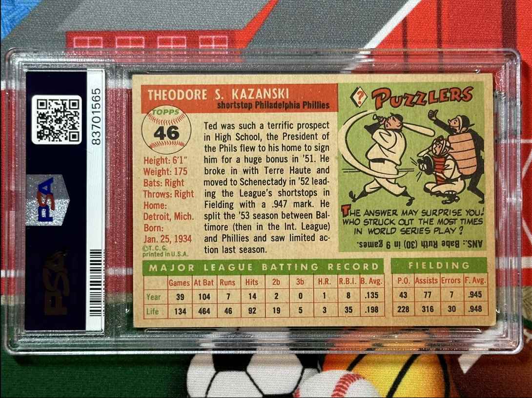 1955 Topps Ted Kazanski PSA 4.5 Philadelphia Phillies #46 | eBay