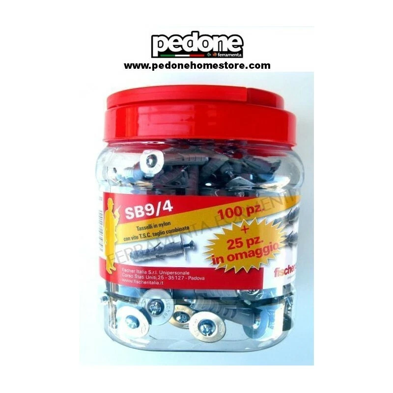 FISCHER TASSELLI A VITE SB 9/4 IN BARATTOLO 100pz+25pz omaggio