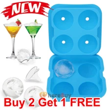 Large 2 Inch Ice Cube Tray Mold - Whiskey Cocktails Silicone - Makes 4 Ice Cube