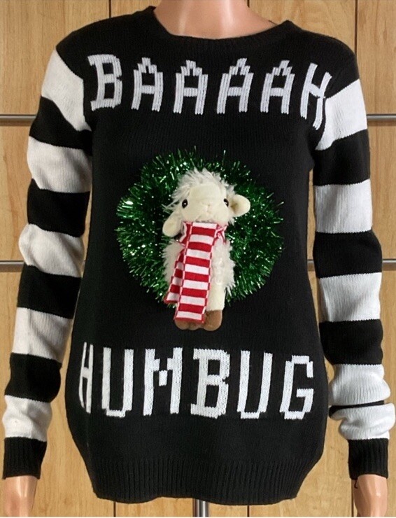 No Boundaries Junior Women's Ugly Christmas Sweater With 3D Sheep