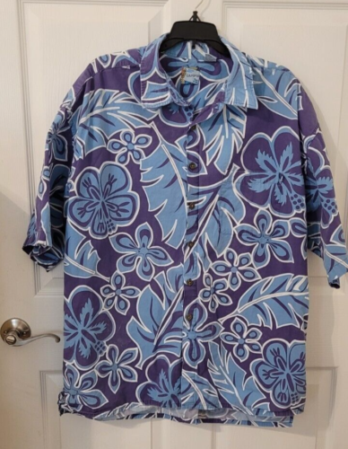 EXOTICA TIKKI ISLAND BLUE PALM LEAF PRINT HAWIIAN SHIRT SIZE XXL