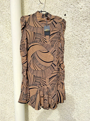 NEU MIT ETIKETT DAMEN DESIGNER DE LA VALI 100 % SEIDE PUMA PARTYKLEID SCHWINDELERREGENDER DRUCK UVP £450