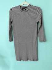 Reformation XS Striped Long Sleeve Tunic Mini Dress Black Beige