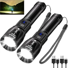 Rechargeable Flashlights 2 Pack, 990,000 Lumens Super Bright Flashlight with ...