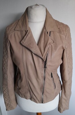 BRAMPTON - Biker Style weiche ECHT LEDER Jacke BEIGE Größe L 14 - WUNDERSCHÖN