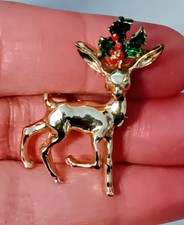 Vintage Gold-Tone Stamped Gerry's Reindeer Christmas Brooch-Pin