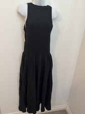 Aerie Dress Black Cotton Tank Ribbed Fit Flare Pockets Sleeveless L New Boho