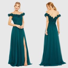 NWT Ieena for Mac Duggal 11591 Teal Ruched Off The Shoulder A Line Gown Size 8