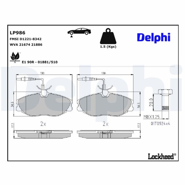 Bremsbelagsatz Scheibenbremse Delphi LP986 FüR Peugeot 8E 406 607 Xsara 8B 8C 9D-image