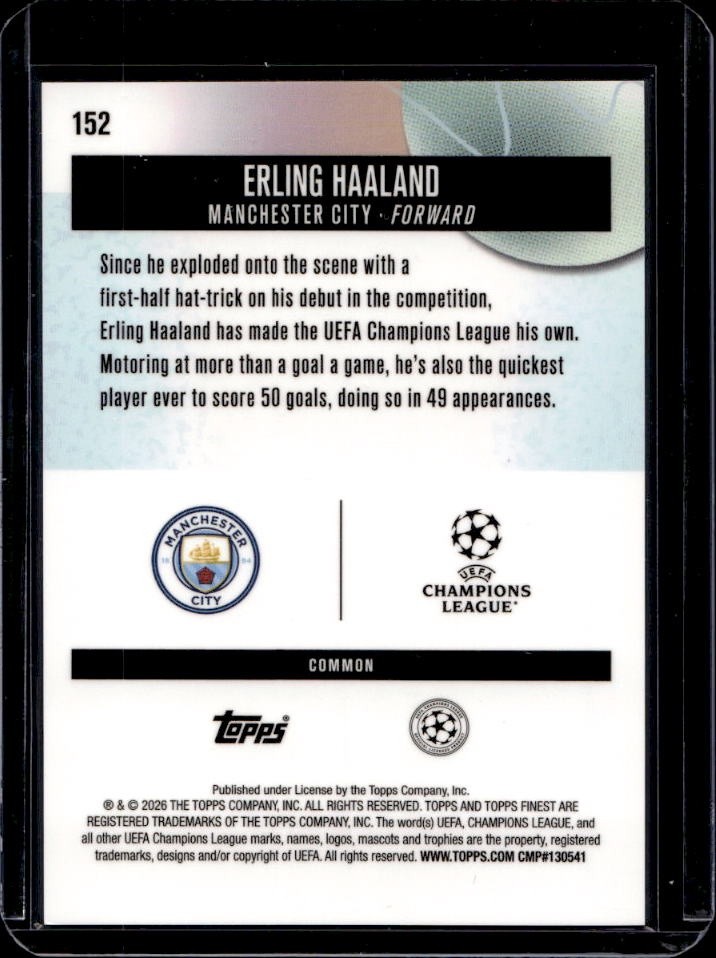 2025-26 Topps Finest Club Competition Erling Haaland Common Green Refractor #/75 view 2