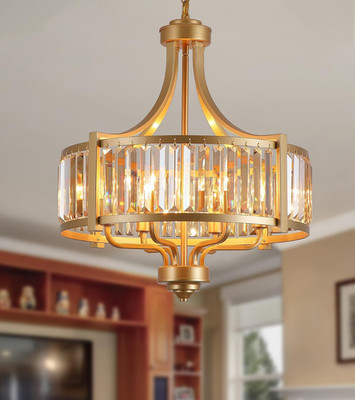 Elegant Gold Crystal Chandelier for Dining Room & Foyer, Adjustable Height