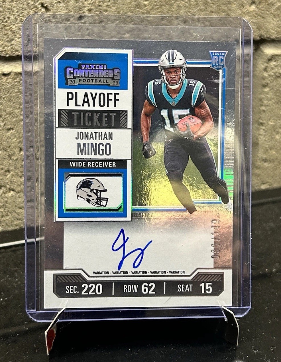 Jonathan Mingo 2023 Panini Playoff Ticket  Variation Auto /149 Panthers #119 RC