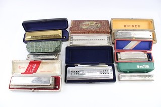 Vintage Chromatic Harmonicas Hohner QI MEI & Lark Untested Instruments w/ Cases