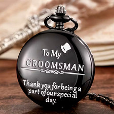 "To My Groomsmen" Engraved Pocket Watch Black Quartz Pocket Watch Pendant Gift
