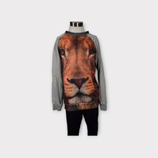 Vendls Sweatshirt Featuring a Large Lion's Face Full Front Coverage Grey Sleeves