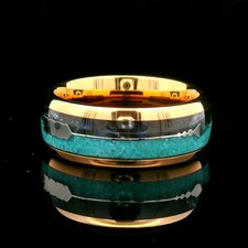 Rose Gold Tungsten Ring Black Agate Turquoise Inlay Arrow Band 8mm