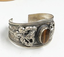 Unusual tibet silver tiger's eye men's cuff bracelet