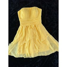 David's Bridal Dress Womens M Yellow Strapless Fit & Flare Short Ruffle Costume