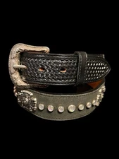 Native American Belt Rhinestones & Hand Tooled Leather Billets Belts  Handtooled