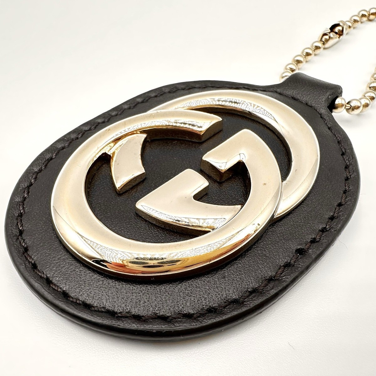 GUCCI Sukey Bag Charm Key chain DARK BROWN Leather Interlocking