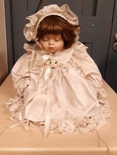 Vintage 50 cm Leonardo Collection Porcelain Baby Doll in Christening Gown VGC
