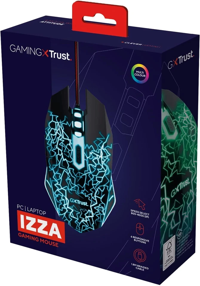Trust Gaming GXT 105X Izza Illuminated Gaming Mouse, 800-4000 DPI, 6 Responsive  - Image 4 of 4