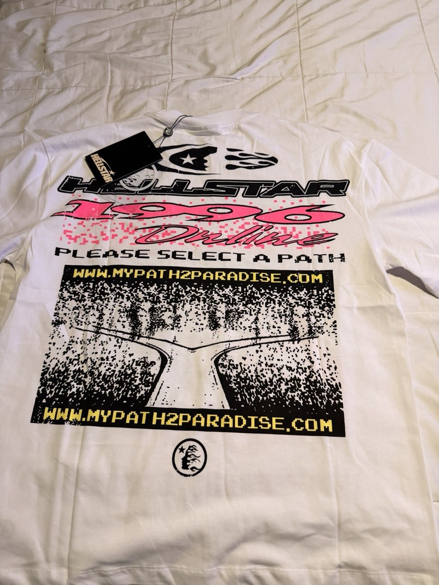 hellstar MyPath2Paradise Graphic Print White Crew Neck Men's Short