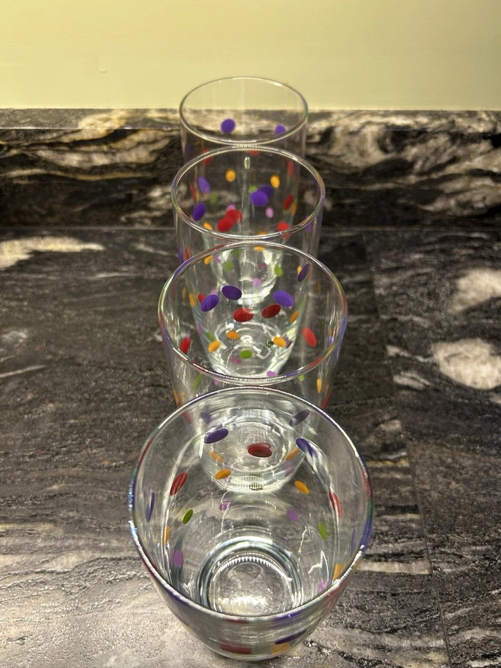 Pampered Chef Multi Coloured Spotted High Ball Glasses X 4. Excellent   - Image 2 of 4