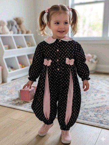 Vintage Tiny Tots Corduroy Bubble Romper Size 3T Collar Ditzy Floral Jumpsuit