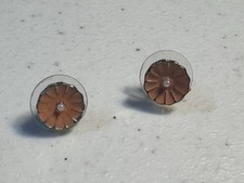 Pink colored flower stud earrings with small pearl