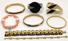 8 Vintage All Signed 80's & 90's Trifari Bracelets Lot Bangles Gold Tone Enamel