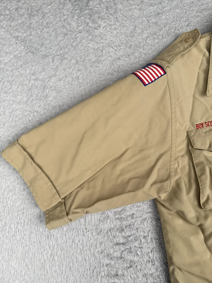 Boy Scouts of America Uniform Shirt Youth Large Tan Short Sleeve Button Nylon - Image 3 of 4
