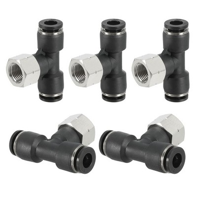 5Pcs Female Branch Tee 1/4'' Tube OD x 1/8FNPT Thread Push to Connect Fitting