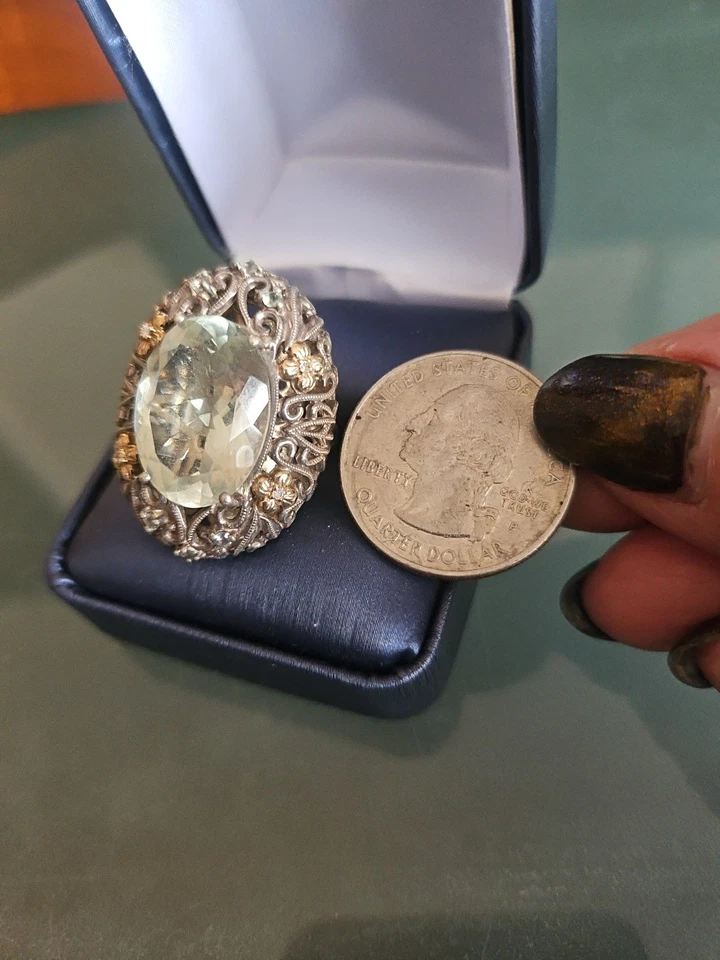 ANILLO HSN de 10,20 quilates de amatista verde y diamante de plata de 14 k/925 talla 7 Foto 3 de 4