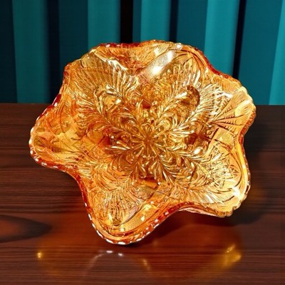 BROCKWITZ GERMANY CURVED STAR HEADDRESS MARIGOLD CARNIVAL GLASS 9