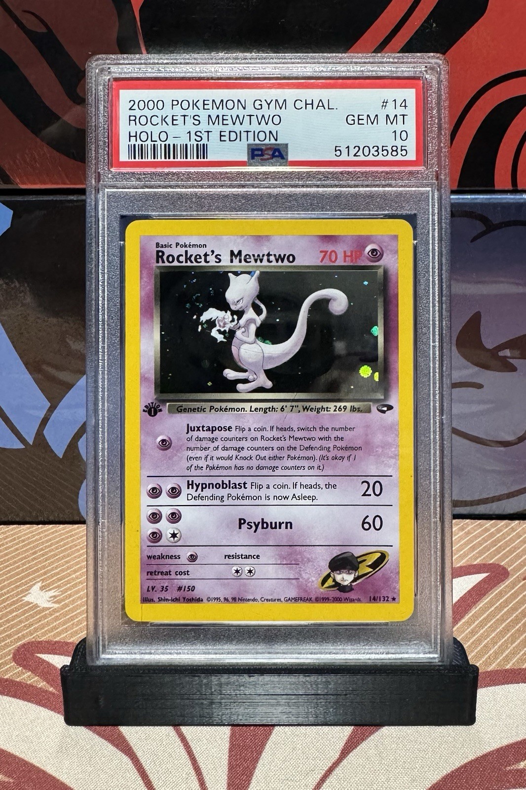 2000 POKEMON GYM CHALLENGE HOLO-1ST ED #14 ROCKET'S MEWTWO PSA 10 With Swirl
