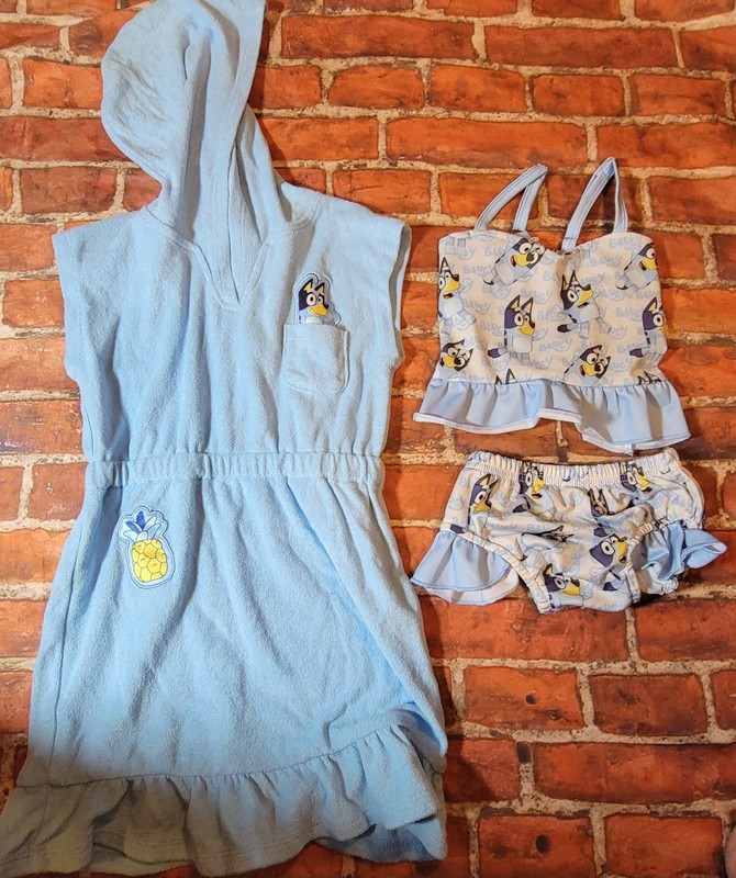 Bluey One Pc Swimsuit Sz 4t & Cover Up Sz 5t