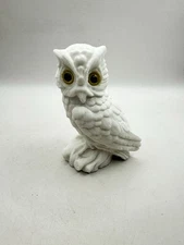Vtg Alabaster Owl Figurine Italy MCM Collectible Salt Stone Yellow Eyes