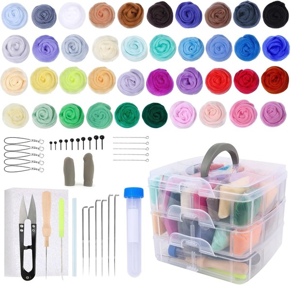 Vmutga 40 Farben Nadelfilz Set 72 StüCk Filzwolle Nadelfilzen Starter Kit Mit-image