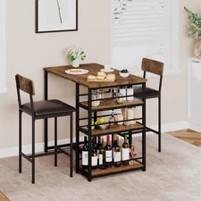 Dining Table Set for 2 with 3 Storage Shelves Kitchen Table and Chairs for 2