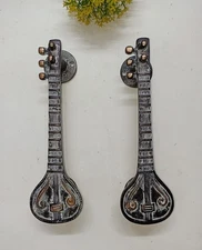 Musical Guitar Shape Door Handle Brass Sitar Instrument Design Gate Pull AJ498