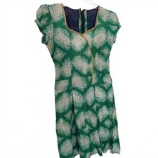 Vintage Bespoke Green and White Patterned Dress