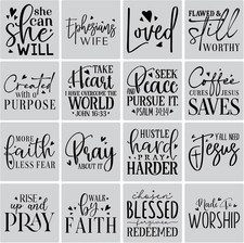 Inspirational Word Stencil Set, 16PCS Christian Faith Stencils with Quotes and B
