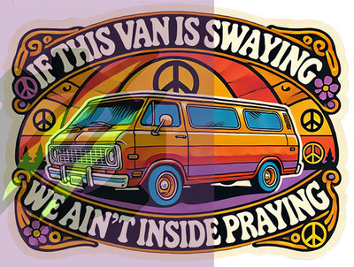 If This Van Is Swaying Sticker 9x7cm   Retro 70s Hippie Van Art Die-Cut Decal