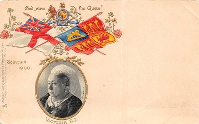 POSTKARTE ROYALTY QUEEN VICTORIA GOD SAVE THE QUEEN SOUVENIR 1900