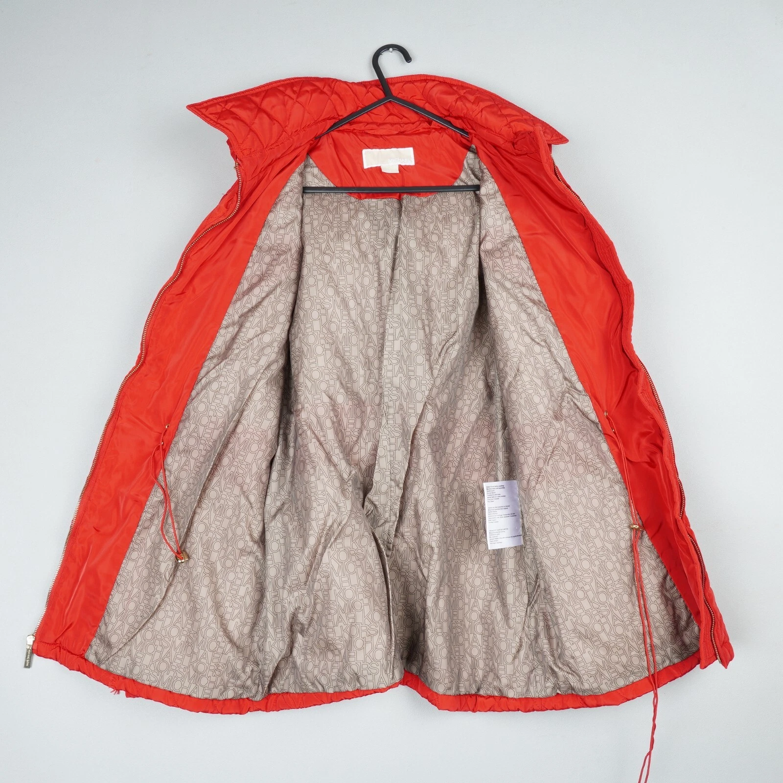 Giacca Michael Kors donna grande rossa trapuntata imbottita full zip cappuccio utility B59